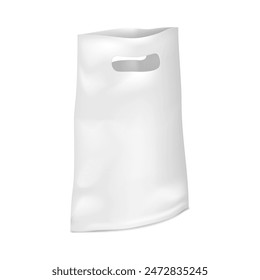 Plastic poly bag with die cut handles realistic vector mockup. Die-cut handle polybag template. Blank white package mock-up