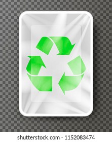 plastic and polyethylene package witn green sign recycle, vector