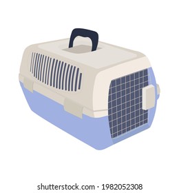Plastic portable pet cage. Vector illustration in cartoon style.