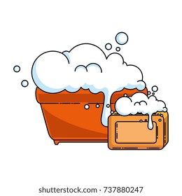 plastic pot with foam and bar soap