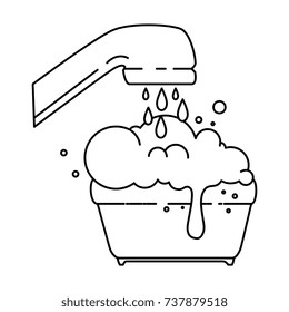 plastic pot with foam and water tap