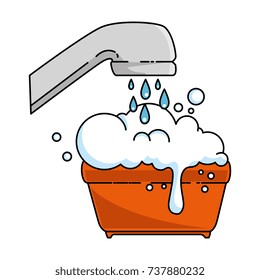 plastic pot with foam and water tap