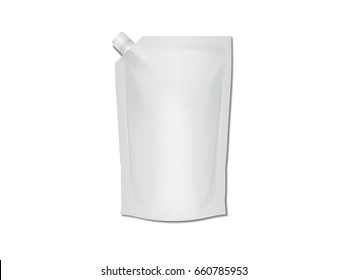 Plastic pouch with cap for your design and logo. Easy to change colors. Mock Up. Blank vector. Template