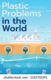 Plastic problem in world brochure template. Enterprise emission. Flyer, booklet, leaflet concept with flat illustrations. Vector page cartoon layout for magazine. Advertising poster with text space