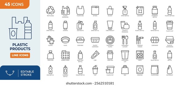 plastic product line editable icon set. Plastic Package icon set. Vector illustration	
