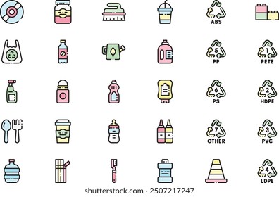 La colección de iconos de productos plásticos es una Ilustración vectorial con trazo editable.