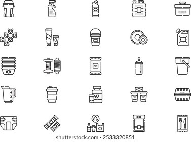 Plastic products icons collection is a vector illustration with editable stroke.