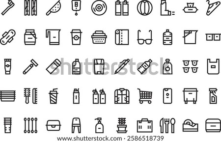 Plastic products icons High-Quality Vector Icons Collection with Editable Stroke. Ideal for Professional and Creative Projects.