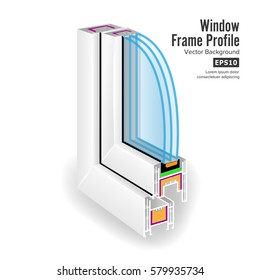 Plastic Profile Energy Saving Window. Three Transparent Glass. Vector Illustration
