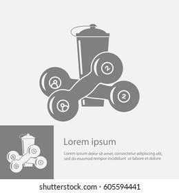 Plastic protein shaker and dumbbells, icon