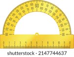 Plastic protractor. Realistic angle measure tool. Geometry school equipment