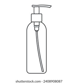 Plastic pump bottle line icon. Dispenser bottle for cosmetic products. Outline cosmetic container. Vector illustration