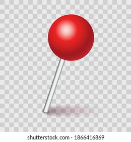 Plastic pushpin; pin with shadow isolated on transparent background. Vector Illustration.