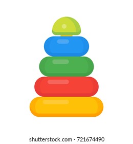 Plastic pyramid for children vector illustration isolated on white. Toy puzzle for little kids, tower for preschooler for kindergarten child
