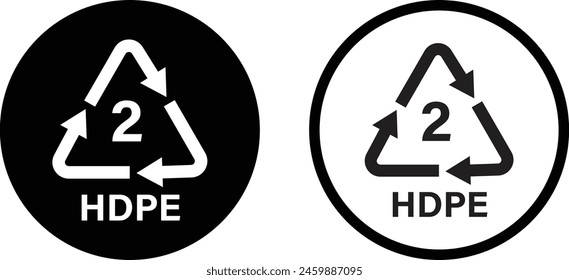 Icono de plástico reciclado hdpe 2 en dos estilos aislados sobre fondo blanco . Icono de desecho de paquete Vector