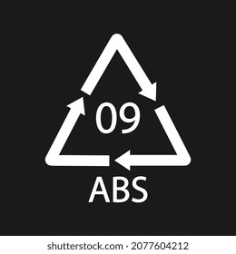 Plastic recycle symbol ABS 9 vector black icon. Plastic recycling code ABS 09.