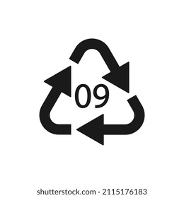 Plastic recycle symbol ABS 9 vector icon. Plastic recycling code ABS 09.
