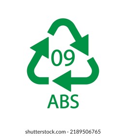Plastic recycle symbol ABS 9 vector icon. Plastic recycling code ABS 09.