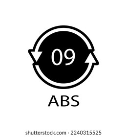 Kunststoffwiederverwertungssymbol ABS 9 Vektorsymbol. Kunststoffrecyclingcode ABS 09.