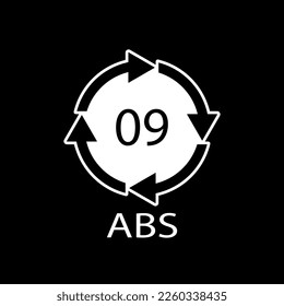 Kunststoffwiederverwertungssymbol ABS 9 Vektorsymbol. Kunststoffrecyclingcode ABS 09.