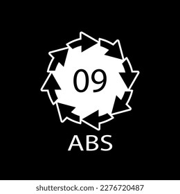 Plastic recycle symbol ABS 9 vector icon. Plastic recycling code ABS 09.