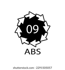 Kunststoffwiederverwertungssymbol ABS 9 Vektorsymbol. Kunststoffrecyclingcode ABS 09.