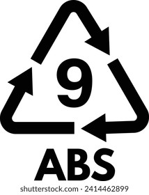 Plastic recycle symbol ABS 9 isolated on white background . Plastic recycling code ABS 09. Vector