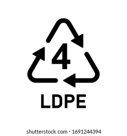 Símbolo de reciclaje plástico icono vector LDPE 4. Código de reciclado de plástico LDPE 4.