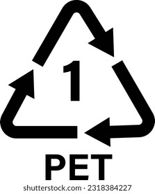 Símbolo de reciclado de plástico ilustración vector PET 1. Código de reciclado de plástico PET 1