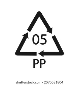 Símbolo de reciclado de plástico icono vector PP 5.