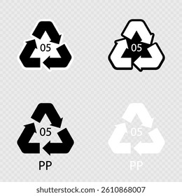 Plastic recycle symbol PP 5 vector icon set.