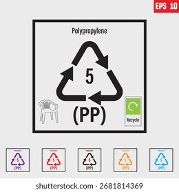 Plastic recycle symbol PP 5, Resin identification code Polypropylene, vector illustration