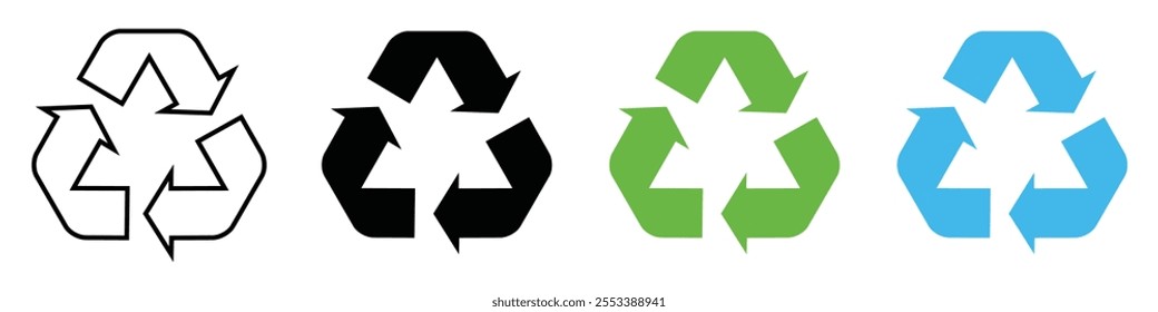  plastic recycle symbol, plastic recycle vector illustration. Set of plastic recycling vector icons in different color 