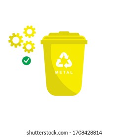 Basura de reciclaje de plástico. La barra puede icono en plano. Reciclaje de desechos. Protección del medio ambiente. Productos de hierro y metal. Ilustración vectorial.