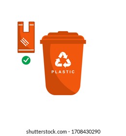 Basura de reciclaje de plástico. La barra puede icono en plano. Reciclaje de desechos. Protección medioambiental. Basura para plástico. Ilustración vectorial.