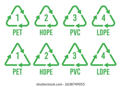 Plastic recycles icons collection. Recycle plastic vector set in triangular shape. Collection of recycling codes.
