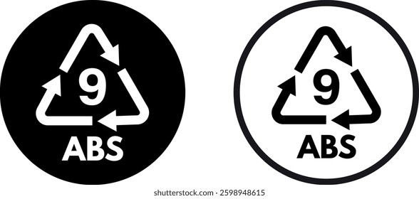 Plastic recycling ABS 9 icon set in two styles . Package waste icon . Plastic recycling code ABS 9 icon vector