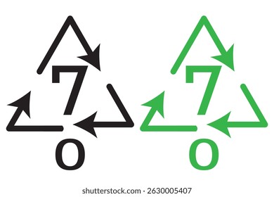 Plastic recycling code icon set. plastic recycling code 01-07 icon set. plastic recycling code symbol icon PETE, HDPE, PVC, LDPE, PP, PS, OTHER. Plastic, recycle, symbol, icons EPS 10