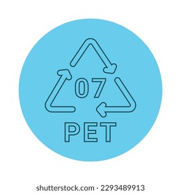 Plastic recycling code PET 07 line icon. Consumption code. Editable stroke.