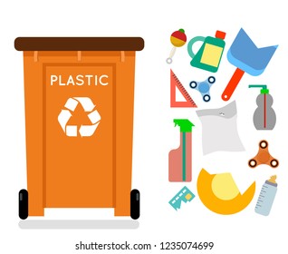 Plastic recycling garbage can trash isolated flat icon design vector illustration