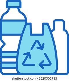 Ícone de reciclagem de plástico Ilustração de vetor azul