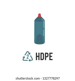 Plastic recycling icon, symbol and sign HDPE, PEHD. Types of plastic recycling with high density polyethylene blue bottle, isolated vector illustration on white background.