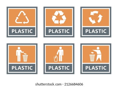 plastic recycling labels set, waste sorting icons
