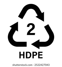 Símbolo de reciclagem de plástico HDPE 2 ícone vetorial. Código de reciclagem de plástico HDPE 2. Polietileno de alta densidade. Identificação e promoção de práticas de reciclagem sustentáveis.