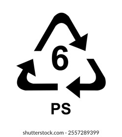 Plastic recycling symbol or plastic identification codes or. Number 6 PS.