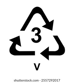 Plastic recycling symbol or plastic identification codes or. Number 3 V.