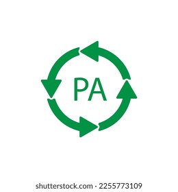 Símbolo de reciclado de plástico poliamida PA, ilustración vectorial