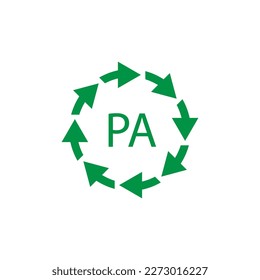 Plastic recycling symbol PA polyamide, vector illustration