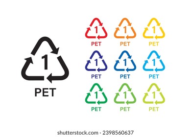 Plastic recycling symbol PET 1 vector icon. Plastic recycling code PET 1.