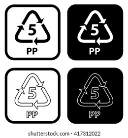 Plastic recycling symbol PP 5 . Vector Illustration